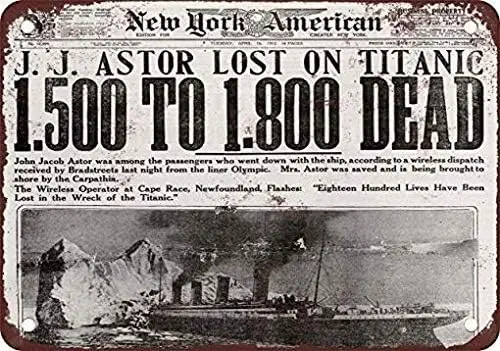1912 Titanic-Disaster Frontseite im Vintage-Look Reproduktion Metall-Blechschild aus Aluminium
