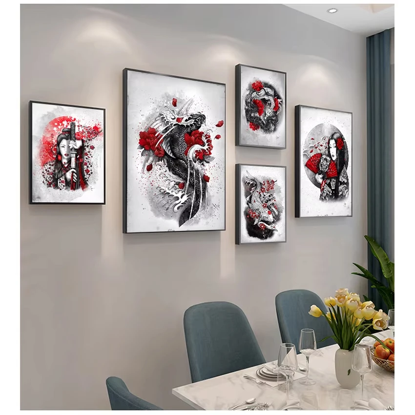Painting Wall Pictures for Living Room Картины Poster Prints Hot Japanese Zen Ink Bonsa Bushido Samurai Kanji Canvas Art Oil