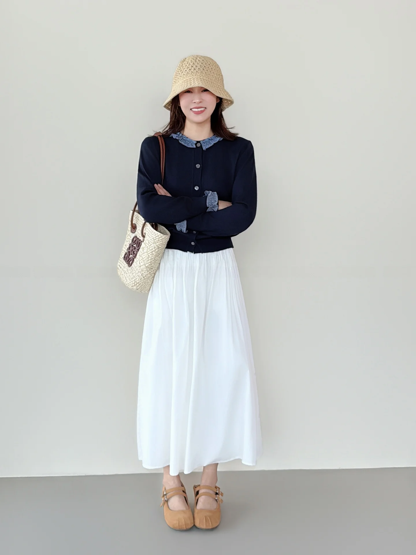 

Women's Knitted Wool Blend Cardigan Spring 2026 Loose Fit Casual Style Patchwork Color Block Base Shirt Wooden Ear Design