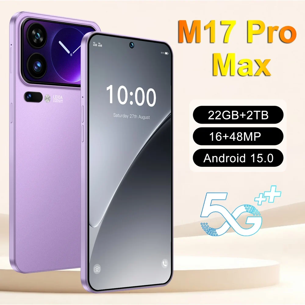 Teléfono Inteligente 5G en Oferta, M17 Pro Max, Teléfonos Móviles Inteligentes con Pantalla HD de 7.3 Pulgadas, 22G+2TB, Teléfono Celular Económico con Android Desbloqueado, Batería de 7800mAh, Doble SIM
