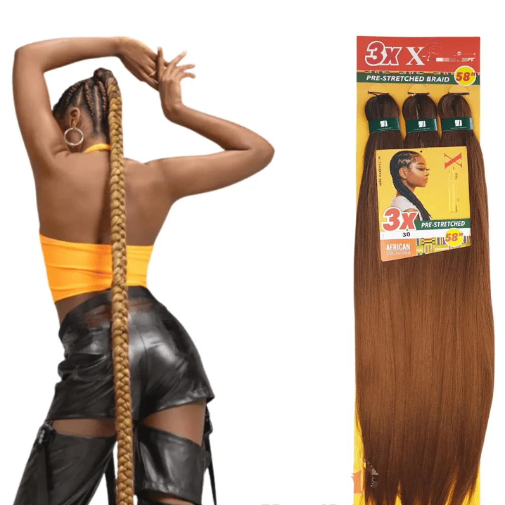 58 inch Synthetic Braid Soft Yaki Texture Hot Water Setting Prestretched Braid Hair 3X Braid for Box Braid and Twists (1 Pack, 3