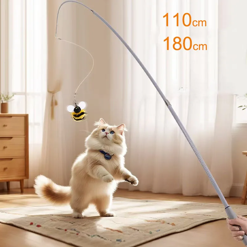 1.1/1.8 m Süper Uzun Bölüm Teleskopik Kedi Sopa Karbon Fiber Olta Çizilmeye Dayanıklı Tüy Kedi Oyuncak Pet Malzemeleri
