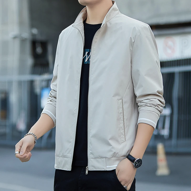 

Loose Fit Stand Collar Jaet Men's Autumn Wear Casual Sle Polyester Fiber Long Sve Zipper Closure No Hat Included