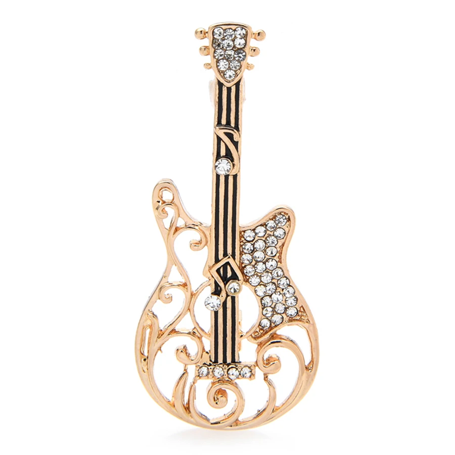 Rhinestone Guitar Brooches For Women Men Music Instrument Party Office Brooch Pins Gifts