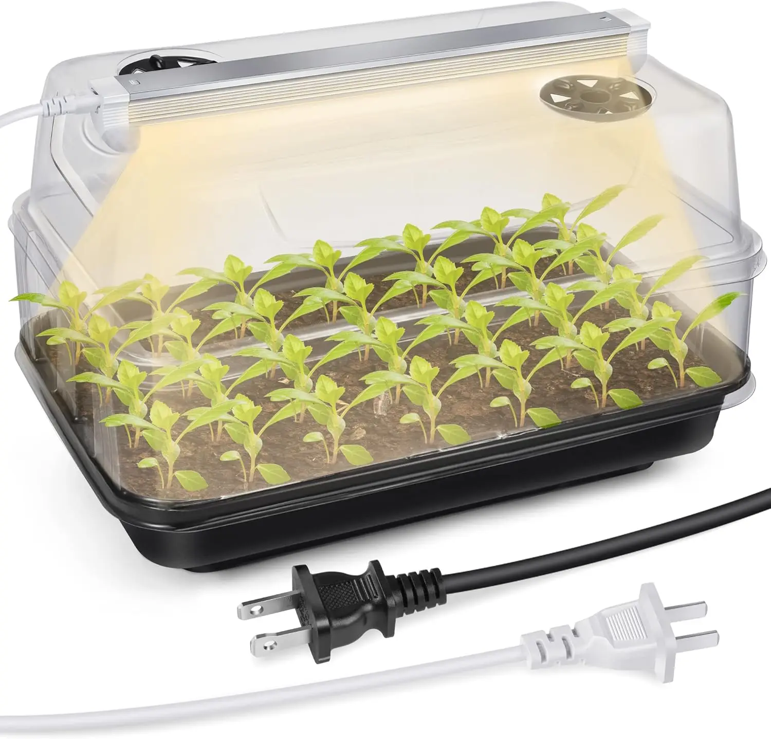 

Поддон для рассады с фитолампой и тепловой подогреваемой подложкой, регулируемые влагозащитные купола, набор для проращивания растений для домашнего садоводства
