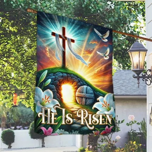 Easter Day He Is Risen Empty Tomb Christian Cross Flag Graden Flag XXH LLP LLX uui