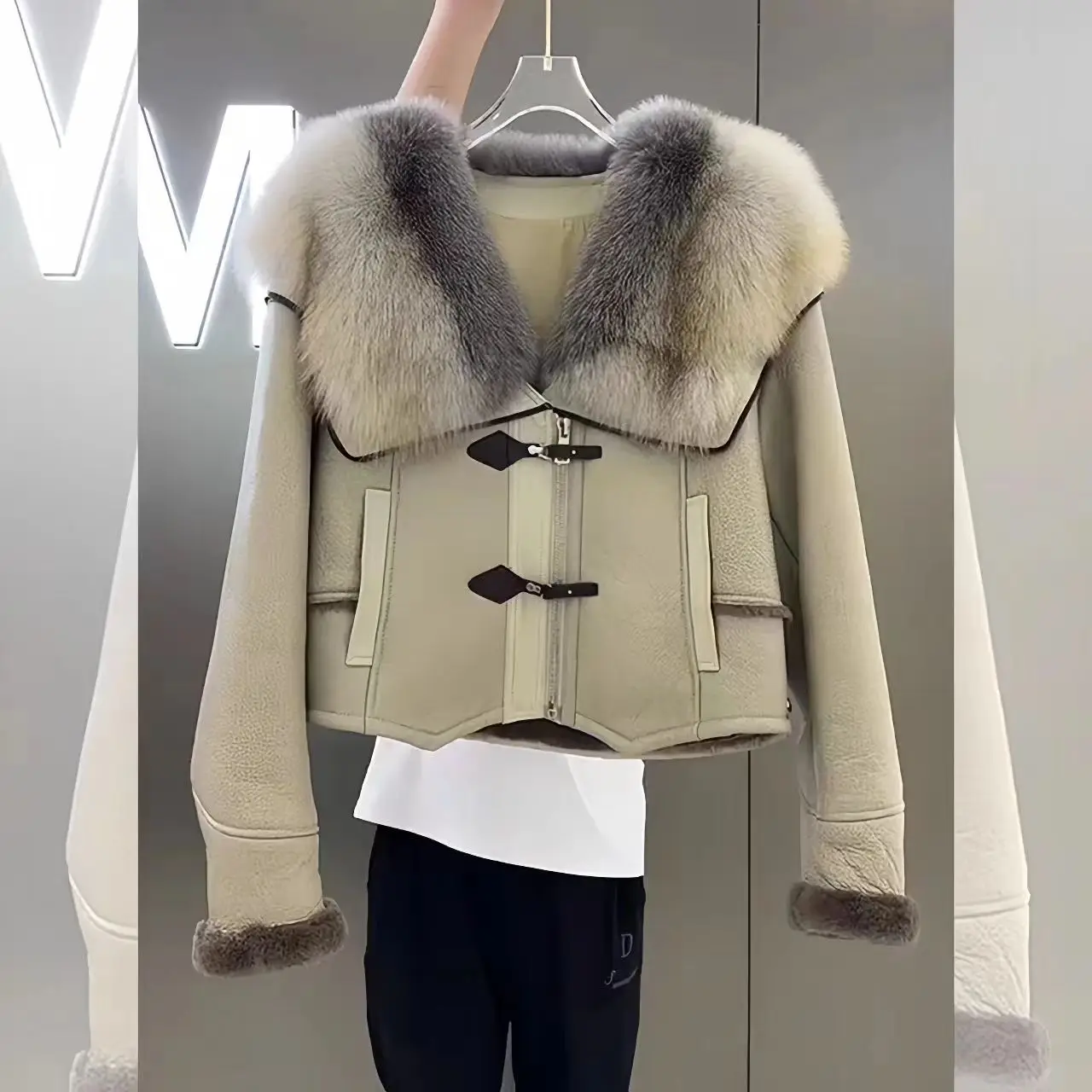 Fox Fur Collar Jacket for Women, Thick Warm Clothes,Autumn and Winter Coat, High Quality, 2024