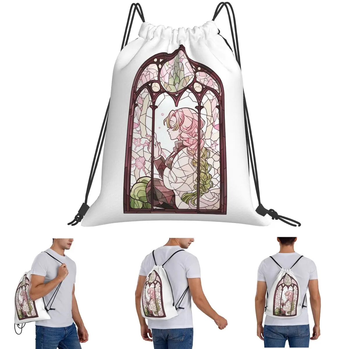 Mitsuri Kanroji And Iguro Obanai Backpacks Fashion Portable Drawstring Bags Sports Bag Book Bags For Travel Students