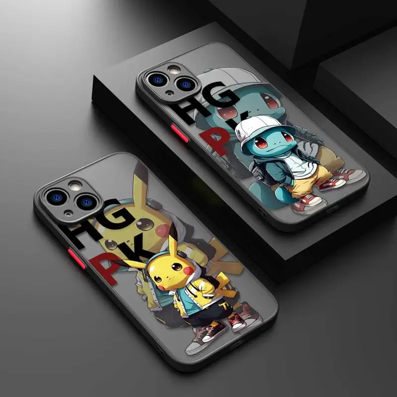 Clear Matte Phone Case for iPhone 15 14 13 12 11 pro Max 13 12 Mini XS XR X 7 8 6 6S plus Luxury Pokemons Pikachu Squirtle Cover