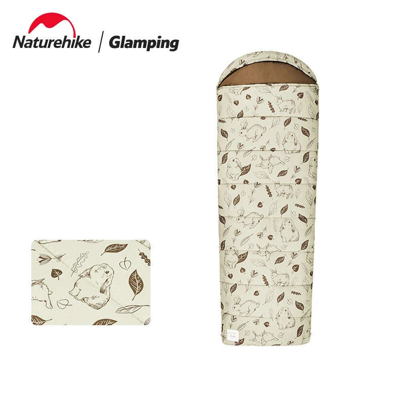 Naturehike Cotton Sleeping Bag Portable Ultralight Splicing Camping Print Skin Friendly Hooded Sleeping Bag MT180 MT300 MT400