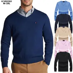 Autumn Men's jumpers Cotton Knitwear V-Neck Simple Solid Sweaters For Men Jersey Pullovers Men's Winter Clothes Knit Sweater Top