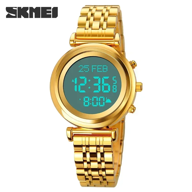 SKMEI 1892 recordatorio de tiempo de peregrinación reloj con función de dirección Qibla reloj Digital musulmán reloj deportivo con pantalla de luz Led para mujer