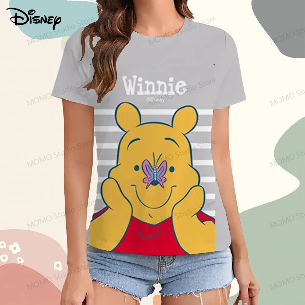 XS-3XL Disney Winnie Pooh Women's T-shirt Tops Short Sleeve Tee 2024 Kawaii Y2k Street Wear Youthful Woman Clothes O Neck Summer