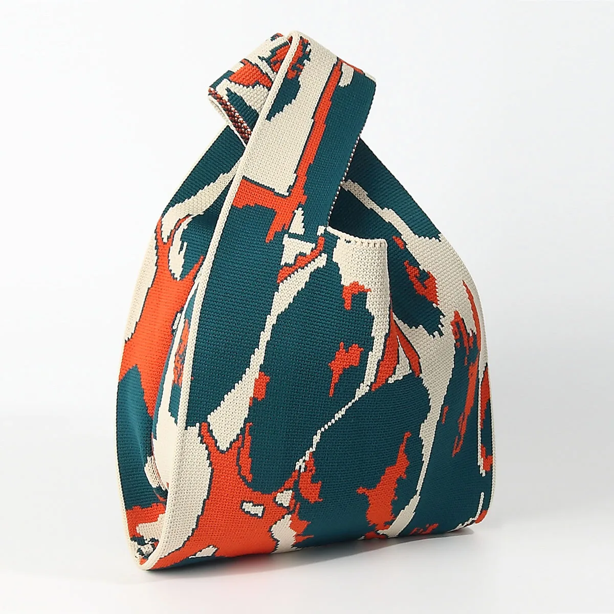 Artistic Splash-Ink Contrasting Graffiti Style Knitted Handbag, Lightweight and Foldableable with Large Capacity, Carry It with You to Hold Mobile Phones, Umbrellas, Cosmetics and Books, Open and Casual, Versatile for All Seasons