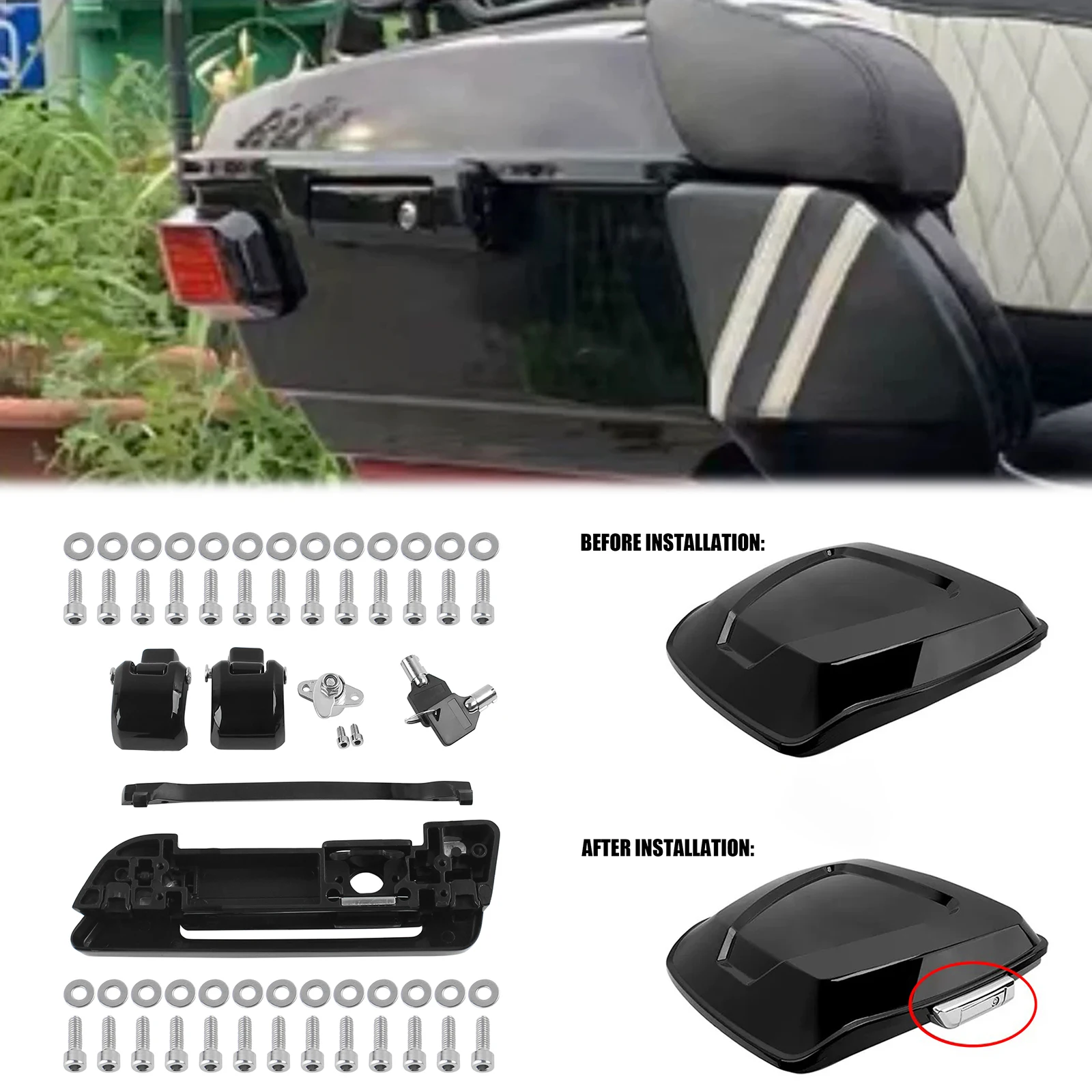 Motorcycle Black Pack Trunk Latches Key Hinges For Harley Tour Pak Touring Electra Road Street Glide Ultra-Classic 2014-2024