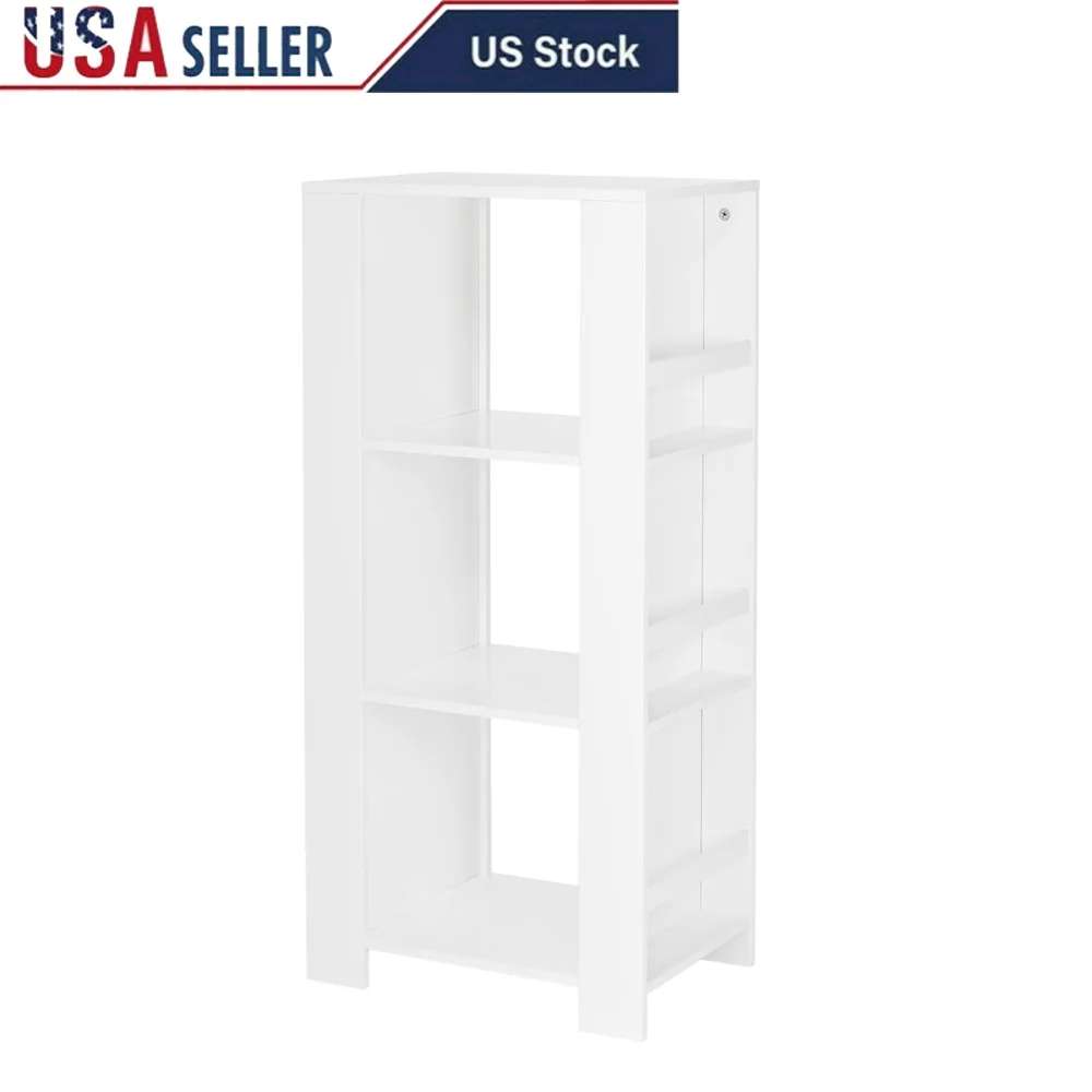 

Kids Bookshelf Toy Organizer Tower with 3 Cubbies 6 Bookracks Storage Solution Playroom Nursery Reading Nook White