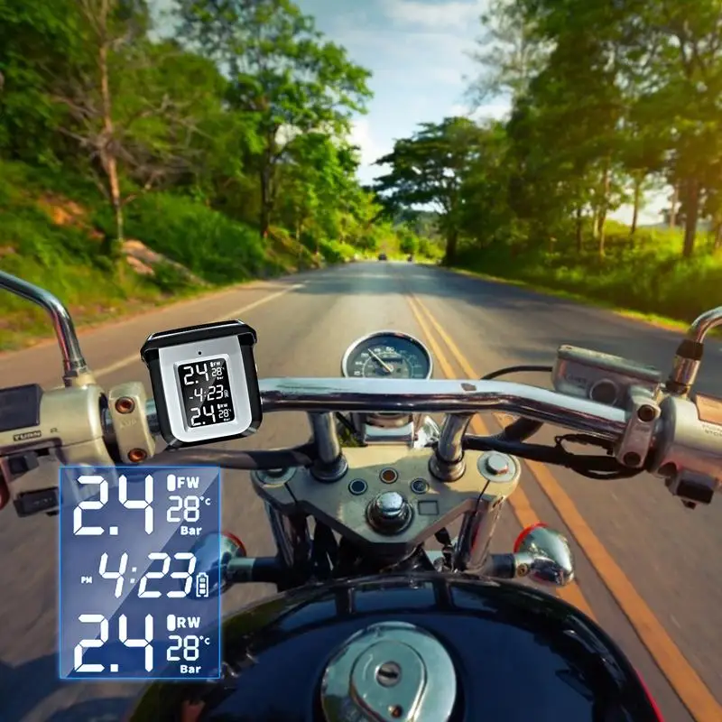 Motorfiets Bandenspanning Sensor Motorfietsen Draadloze Tpms Met Display Real-Time Monitoring Systeem Voor Tweewielige Motorvoertuigen