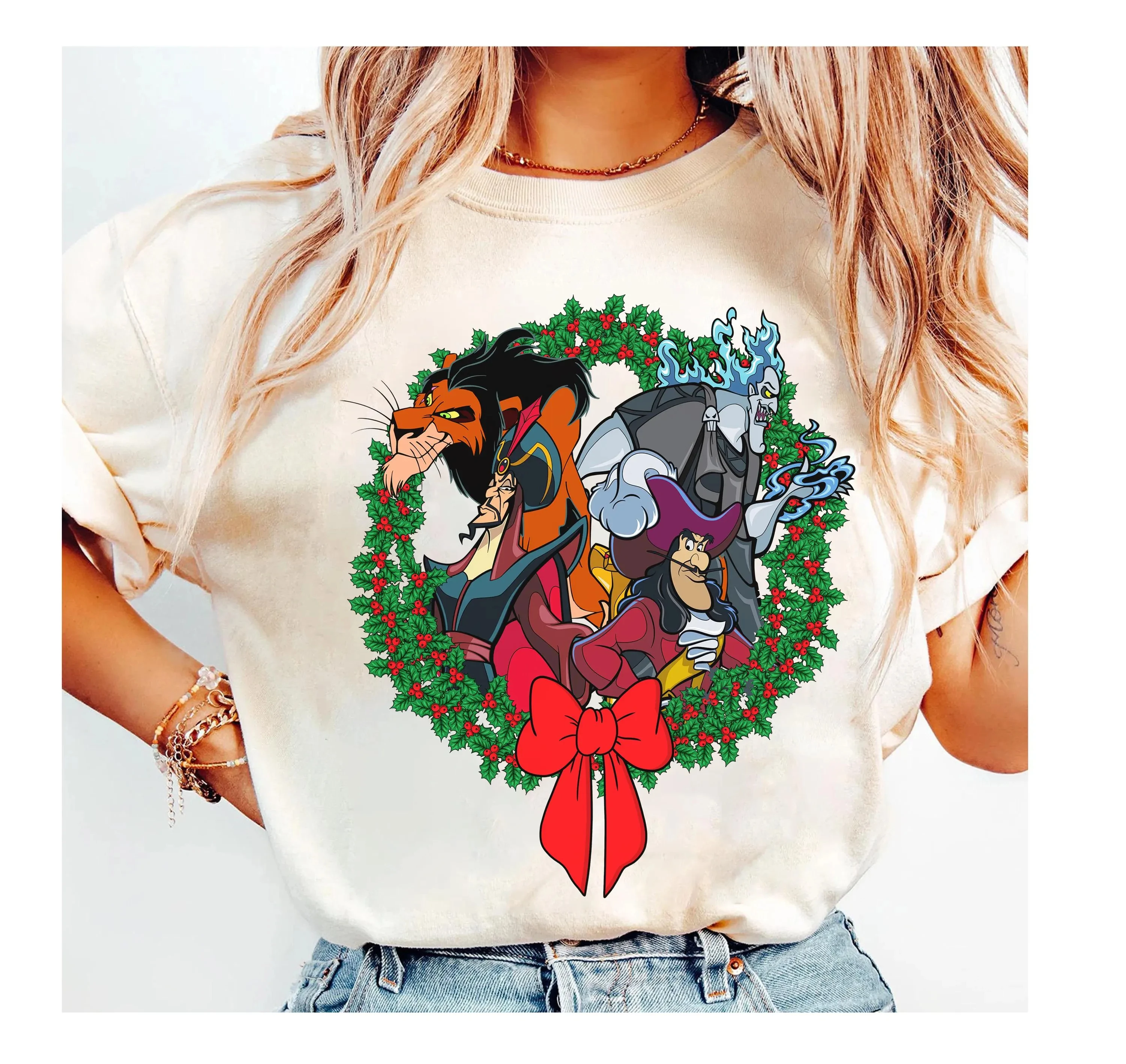 قميص فتاة سيئة لعيد الميلاد من ديزني، قميص أورسولا للملكة الشريرة كرويلا مالفيسنت، قميص عيد الميلاد للكابتن هاديس هوك