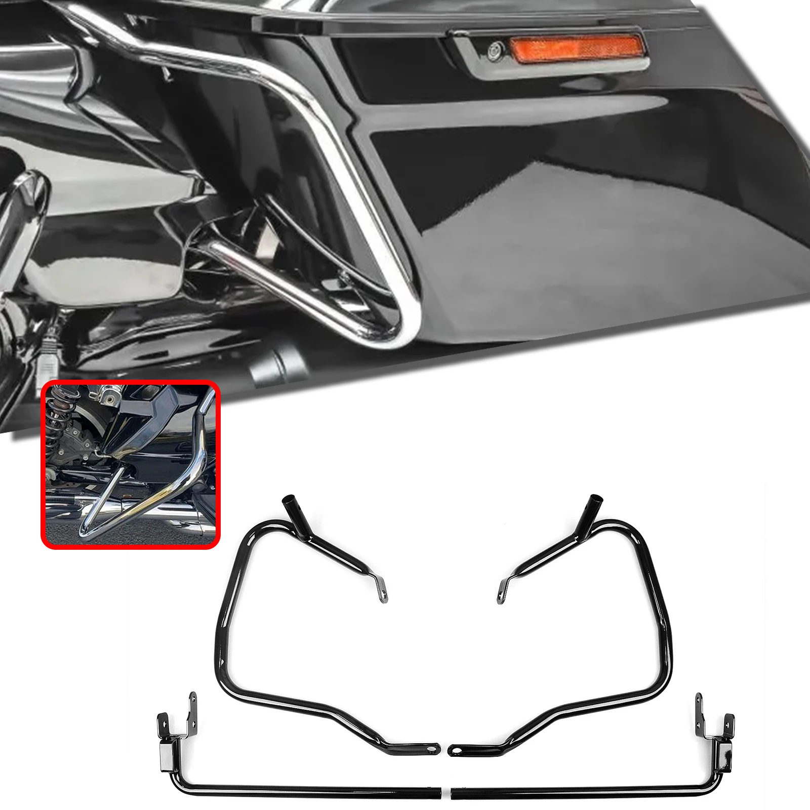 Pop Motorcycle Rear Saddlebag Bracket Guard Crash Bumper Side Bar For Harley CVO Road Glide FLTRXSE Street Glide FLHXSE 2023-202
