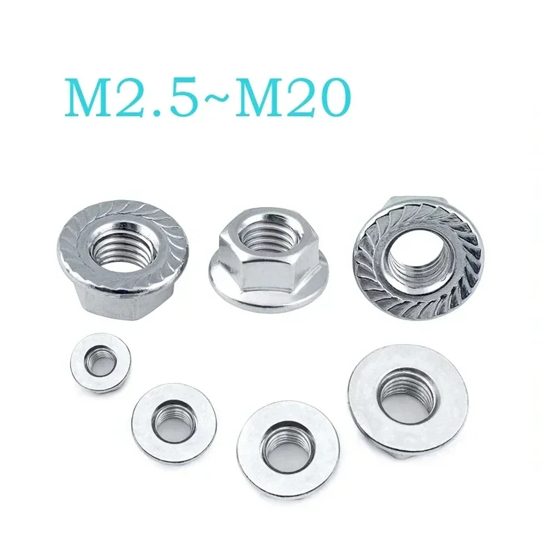 1~30Pcs 304 Stainless Steel Hex Serrated Spinlock Lock Flange Nuts M2.5 M3 M4 M5 M6 M8 M10 M12 M14 M16 M20 Hex Flange Nut