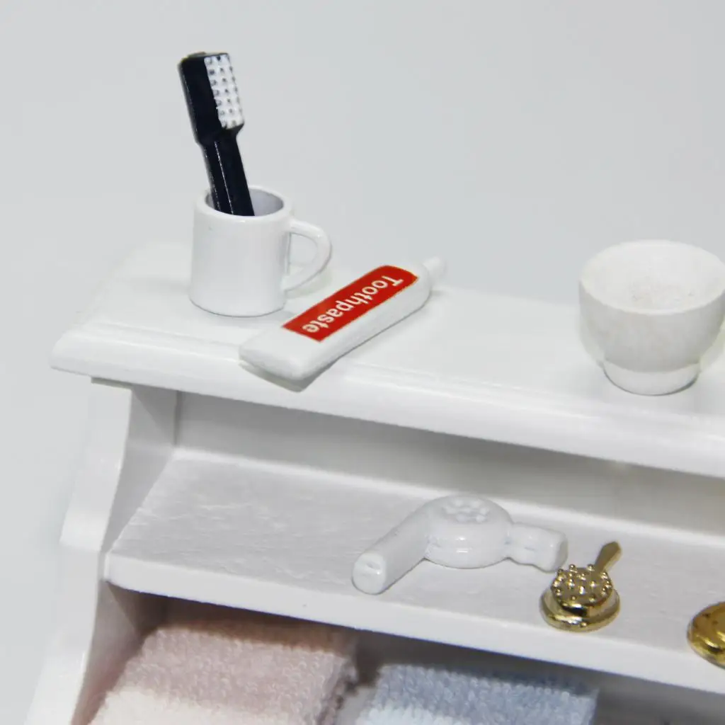 

Miniature Dollhouse Bathroom Set 6 Pieces Plastic Pretend Play Accessories for 1 12 Scale Doll House Decor