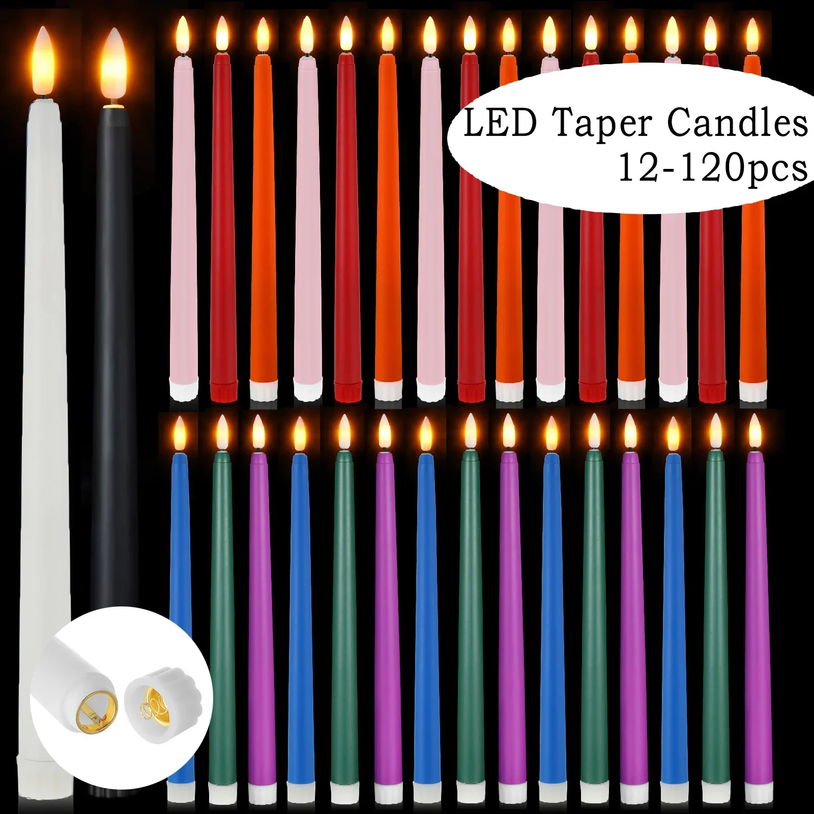 12-120Pcs Wedding LED Taper Candle Flickering Candle Lights Flameless Battery Operated Candles Party Electric Fake Candles