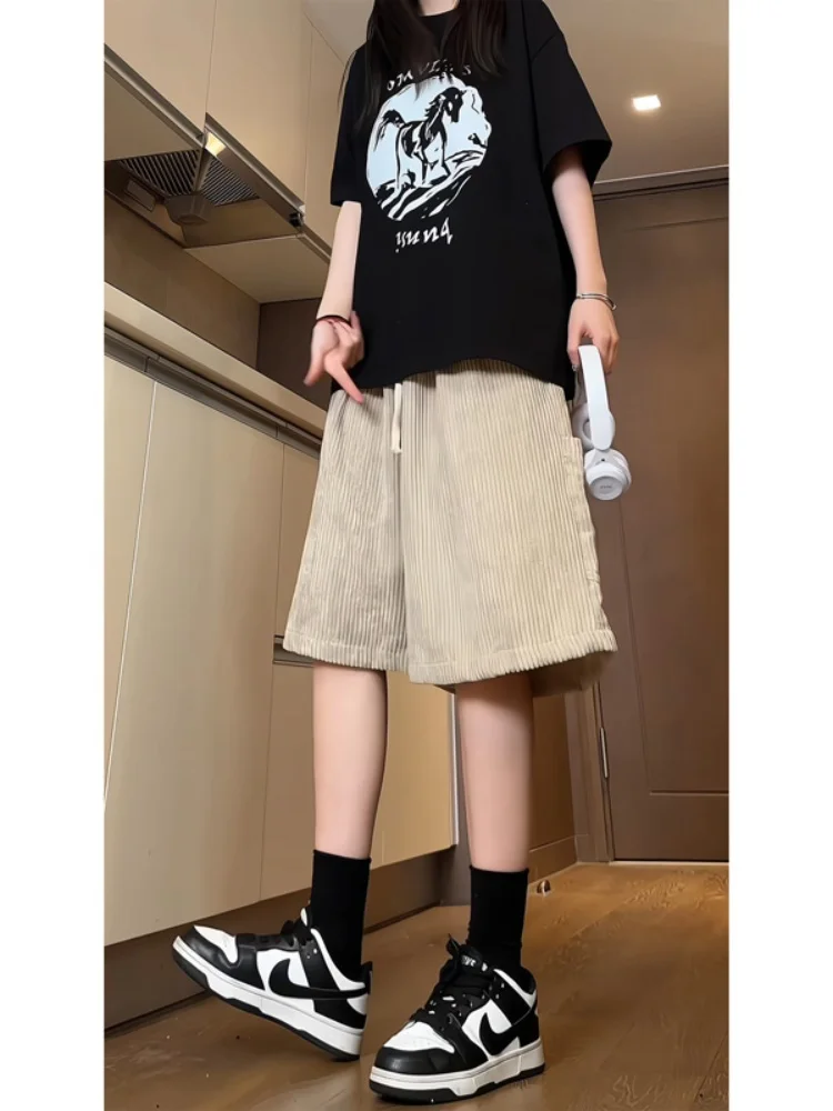 

Легкие вельветовые шорты мужские летние свободного кроя, тонкие, в американском повседневном стиле, рабочие, дышащие, до колена