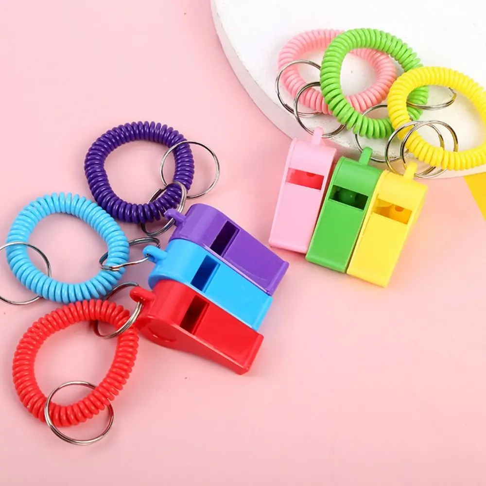 10Pcs Loud Crisp Sound Spring Wristband Whistle Plastic with Wristband Sport Whistle Emergency Durable Referee Whistle