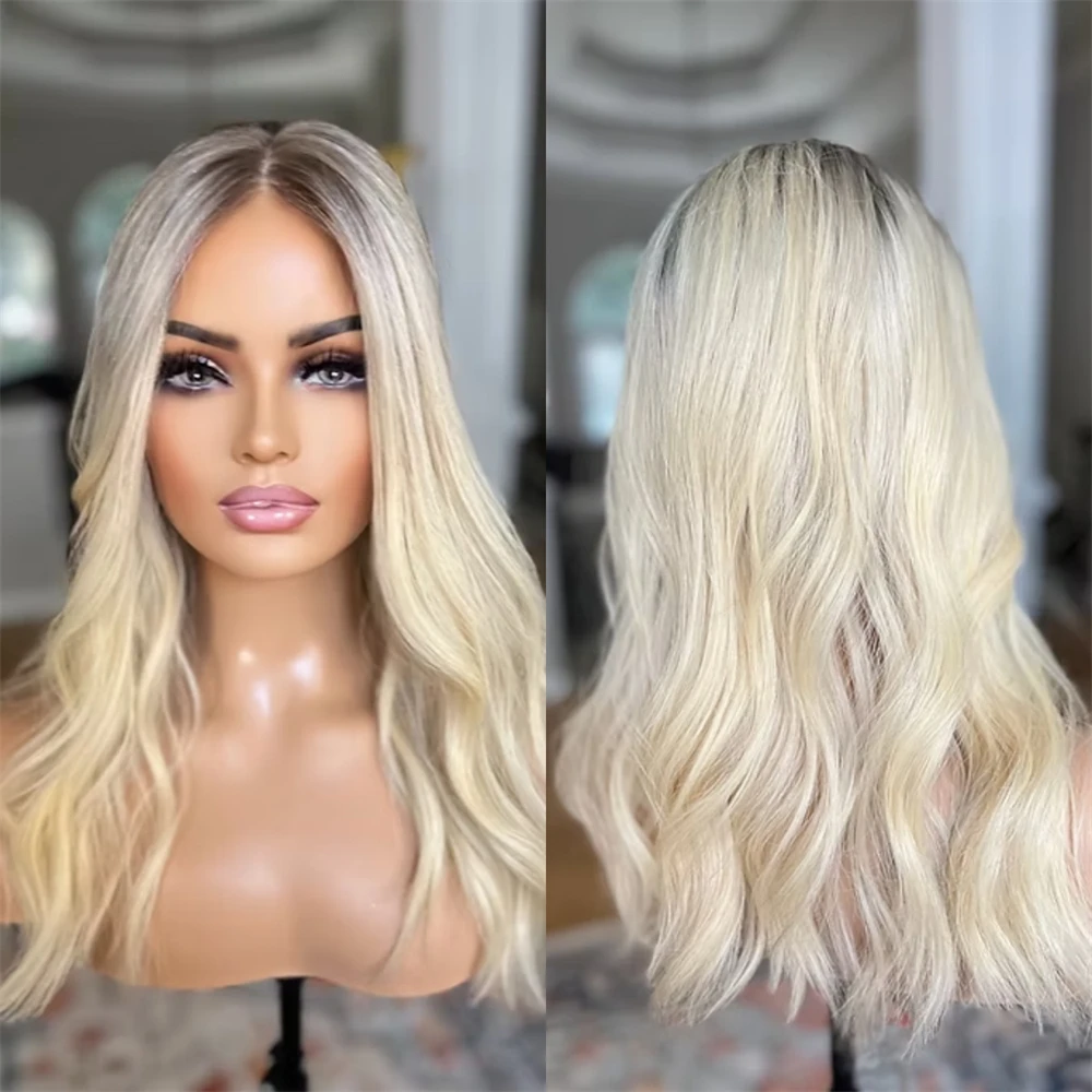 Free Part Ombre Lighte Golden Blonde Synthetic HD Lace Front Wig Mixed Human Hair Heat Resistant Fiber Wig Prelucked Hairline