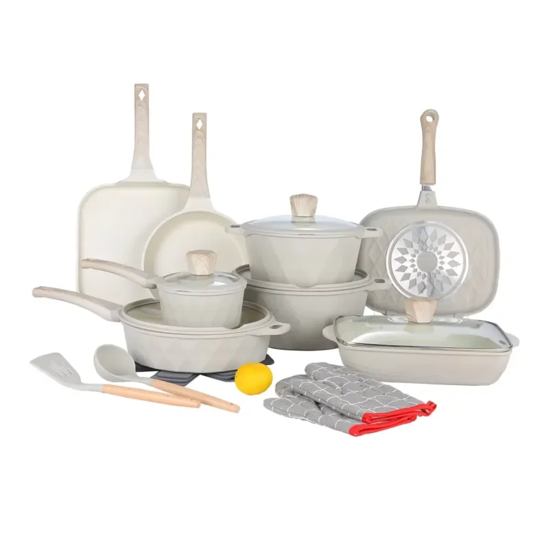 21PCS Aluminium Cookware Set Soup Pot Frying PanPizza Pan with Diamond Pattern Non-Stick with Kitchen Utensil