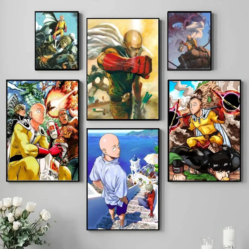 Japanese Manga One-P-Punch Anime Man Cartoon Poster Self-adhesive Art Waterproof Paper Sticker Coffee House Bar Room Wall Decor