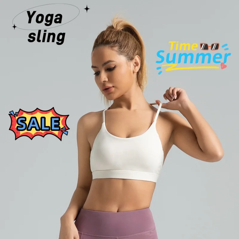 

SAYTHEN Summer High Elasticity Neck Hanging Bra Fixed Integrated Chest Pad Sports Bra Fitness Yoga Back Strap Tops