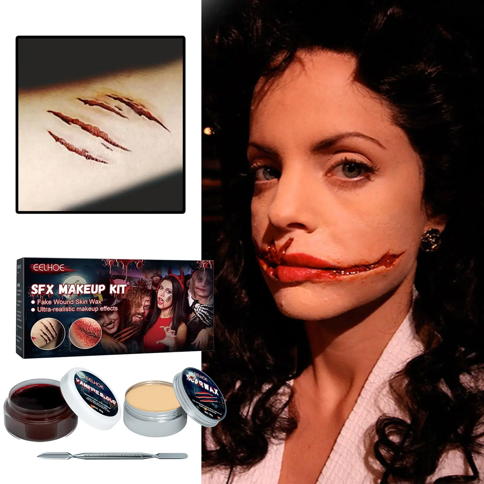 2pcs/set Halloween Skin Wax Plasma Makeup Set Scar Makeup Horror Atmosphere Party Make Up Props Fake Blood Cosplay Makeup