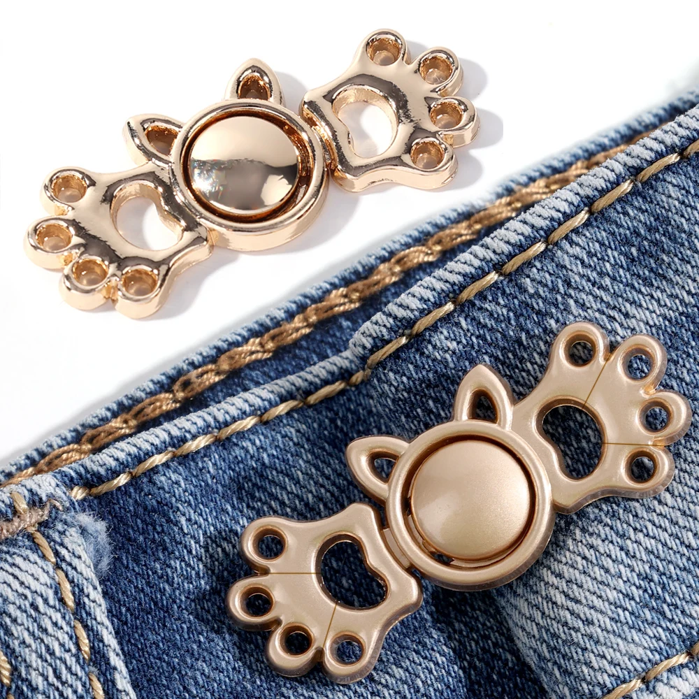 Retro Metal Jeans Waist Buckle Closing Cat Tighten Waist Button for Women Skirt Pants Adjustable Shirt Brooch Clip Pins Jewelry