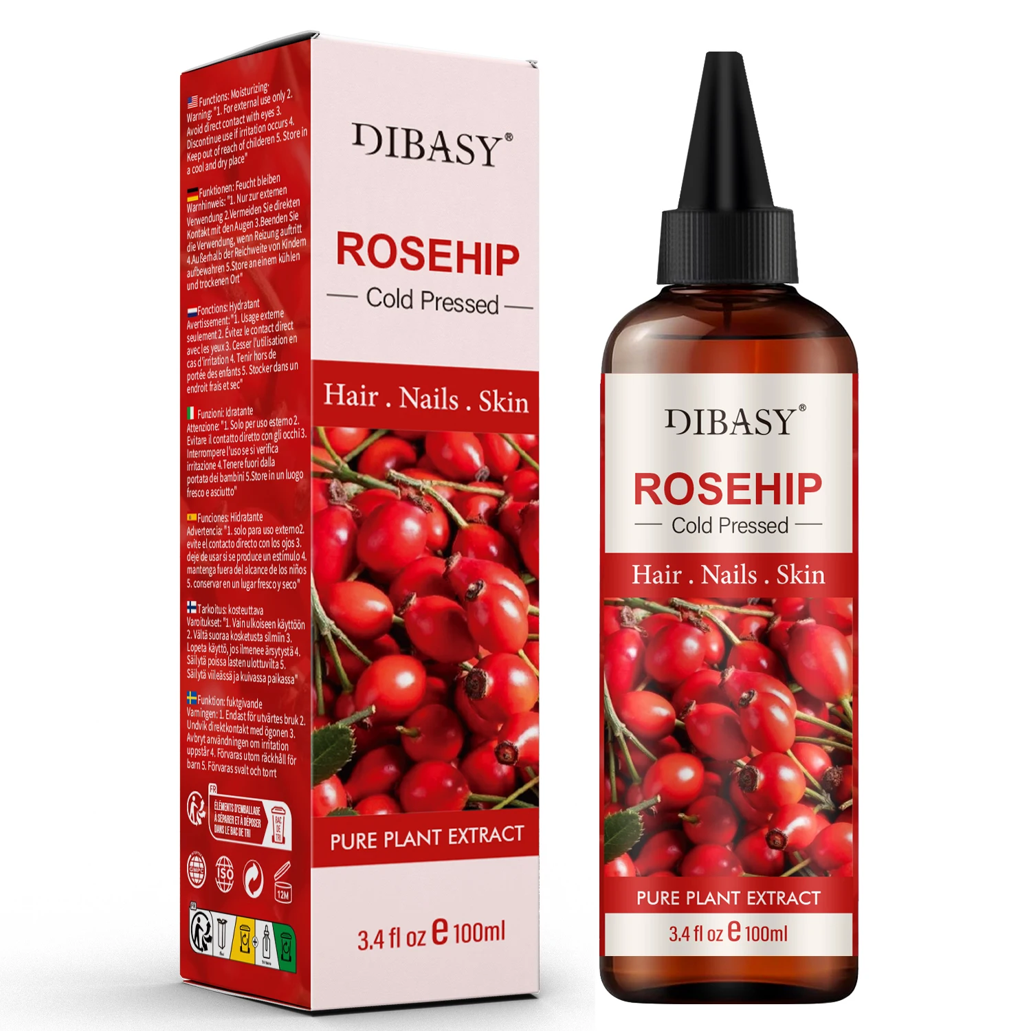 

100% PureRosehip Essential Oil - Cold Pressed Moisturizer for Hair Growth & Skin Hydration