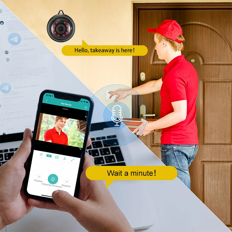 1080 HD IP Camera Mini WiFi Camera with Infrared Night Vision 2-Way Audio Motion Tracker Wireless Home Security V380 Monitor Cam