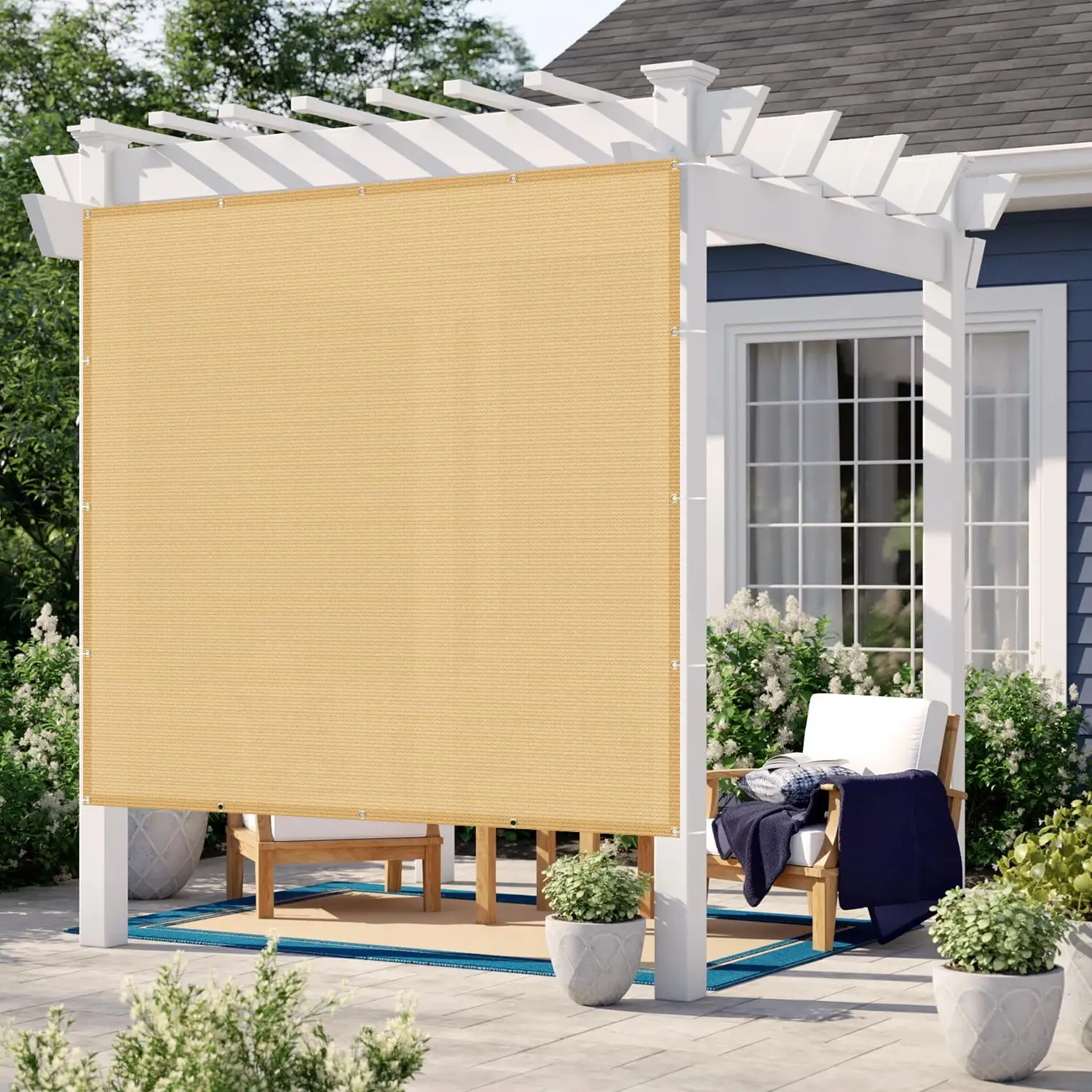HDPE Sun Shade Cloth with Grommets, 95% UV Block Privacy Cover for Patio Pergola, 20x24 FT, Sand, Customized
