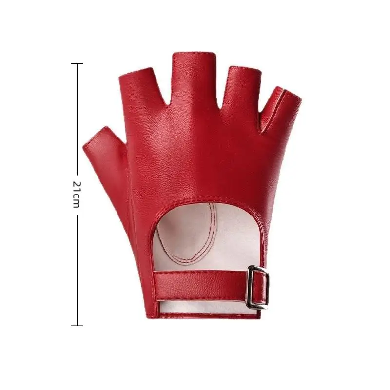 Punk Kurze PU-Leder Halbfingerhandschuhe für Damen und Herren, Hip-Hop, zum Fahren, Motorrad, coole Fäustlinge, ausgehöhlte fingerlose Handschuhe – Detail 5