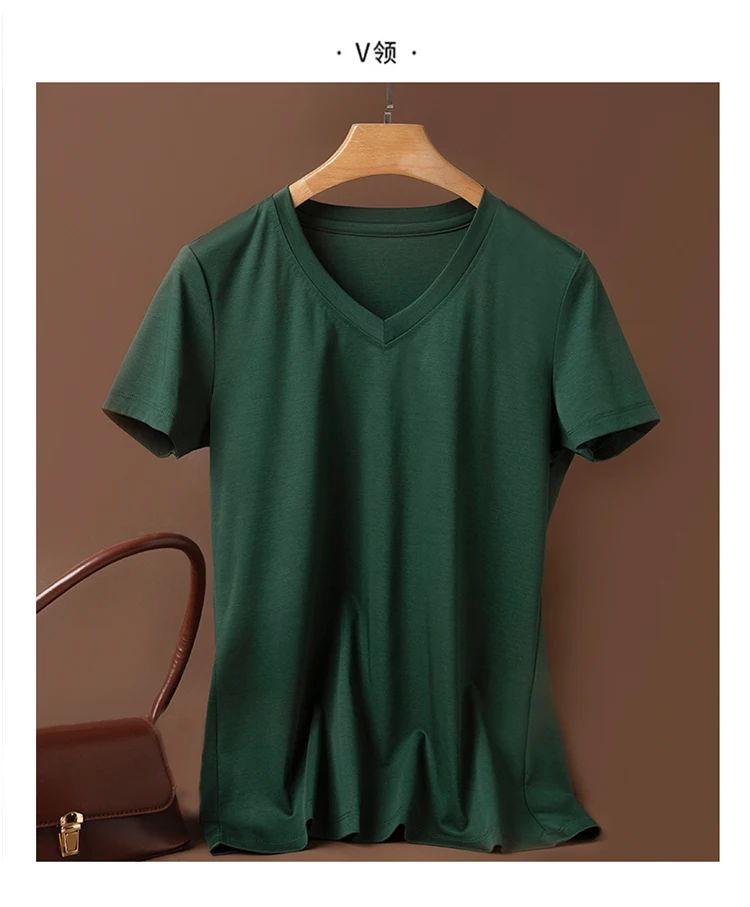Sommer Hohe Qualität Reine Mercerisierter Baumwolle T-shirts frauen Lose Rundhals Kurzarm T-stücke Weibliche T Shirt Einfarbig Tops – Detail 13