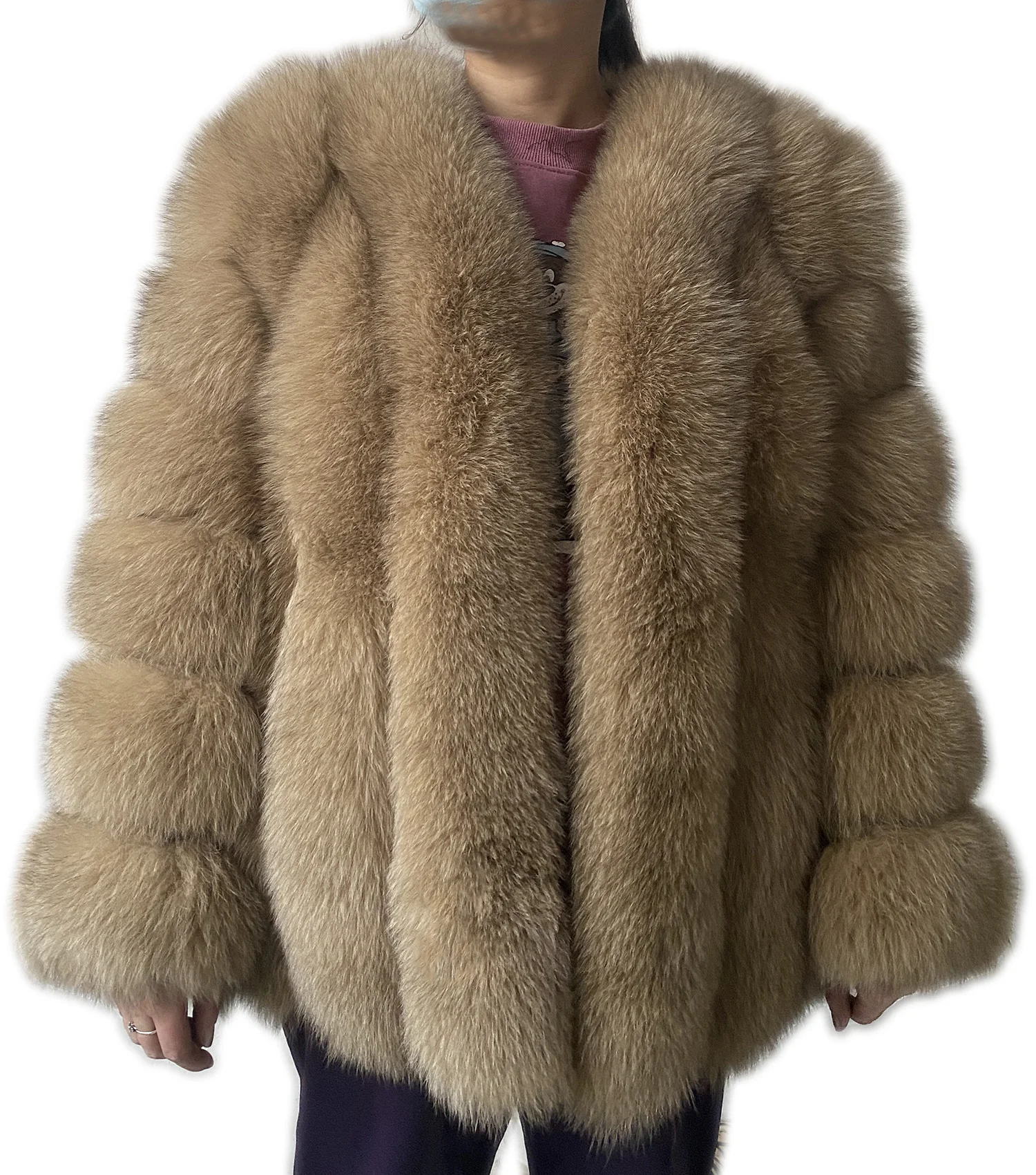 Women's polyester jacket, custom-made with faux fur
