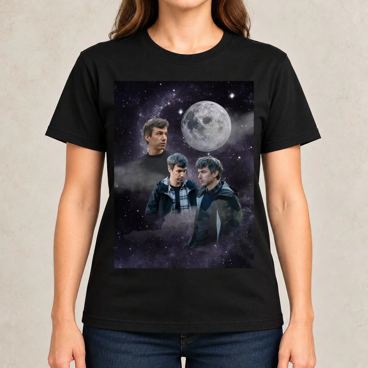 Nathan Fielder Dramatic Galaxy Wolf Print Style Women T-Shirt funny female tees clothes for Women