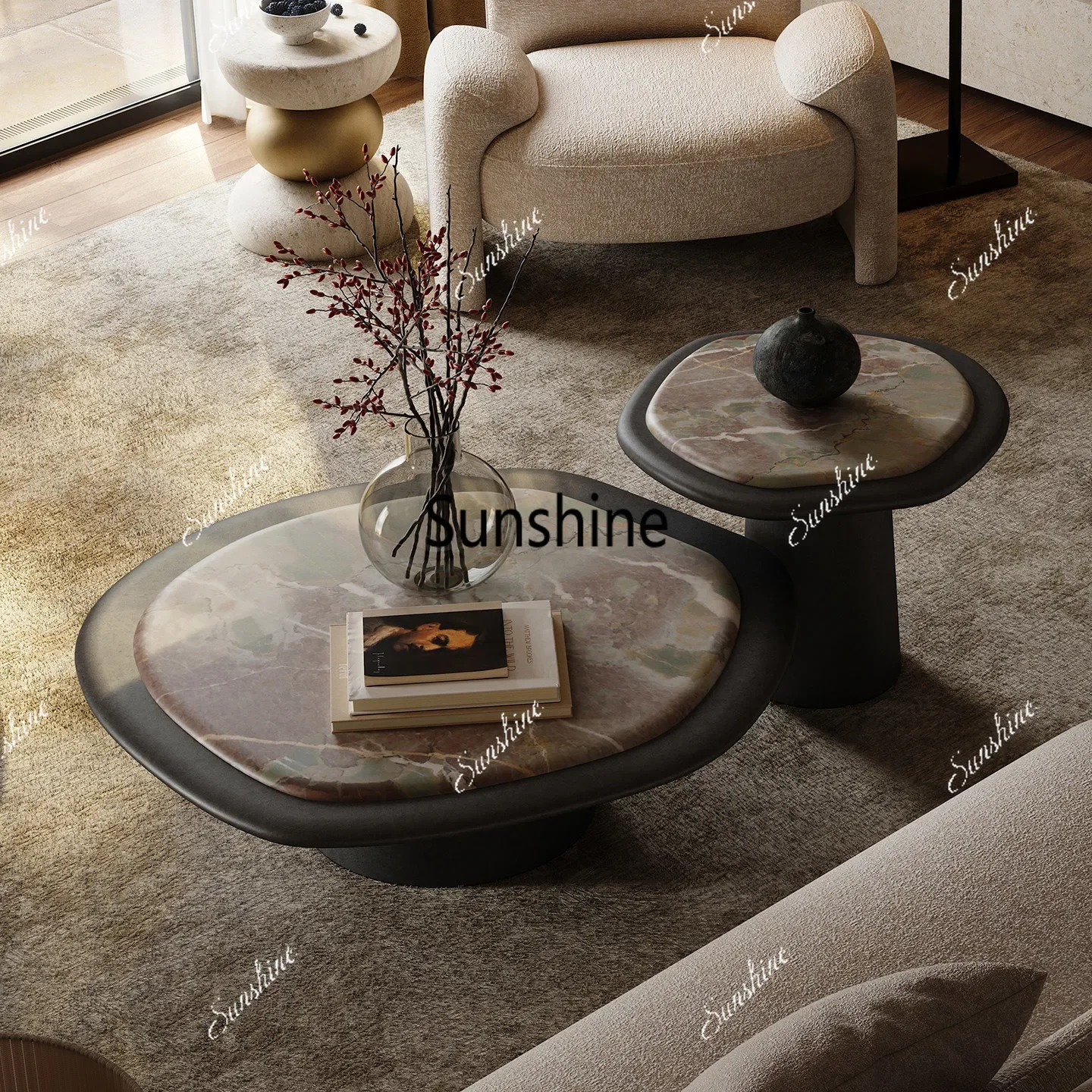 

Medieval natural luxury stone coffee table, retro special-shaped coffee table in the living roomTJ