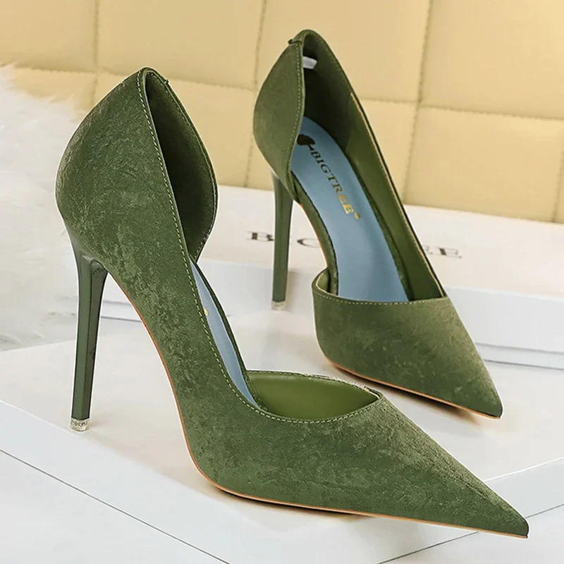 Plus Size 34-43 Women 7cm 10.5cm High Heels Pumps Lady Green Red Stiletto Low Heels Fetish Nightclub Evening Party Sexy Shoes