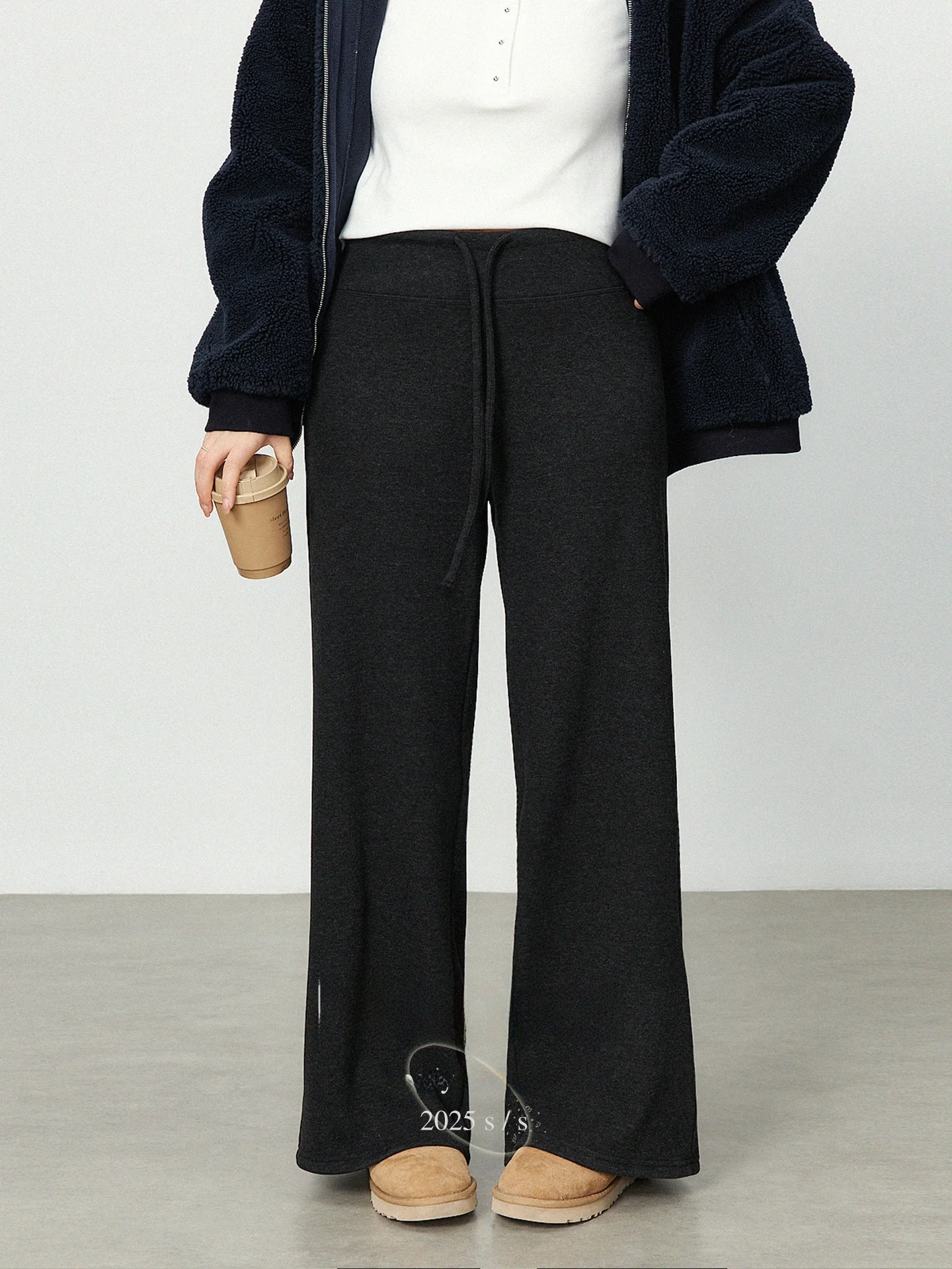 

High Waist Wide Leg Pants Women's plus Size Knitted Drapey Bla Slimming Trousers Winter New Sle mat Sle