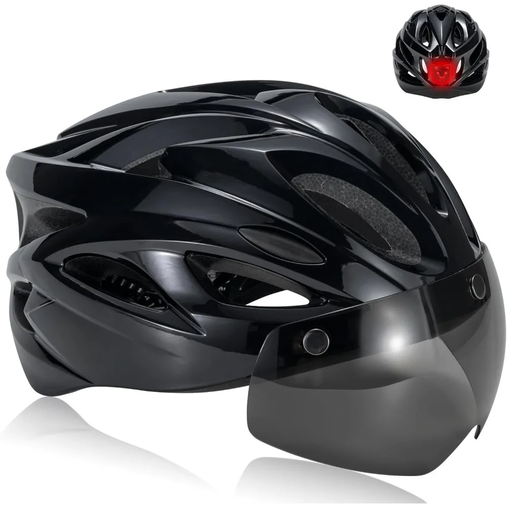 

Bike Helmet for Adult, Removable Goggles Bicycle Helmet with Light,CPC CPSC Certified Adjustable Helmets Men Women Comfort Light