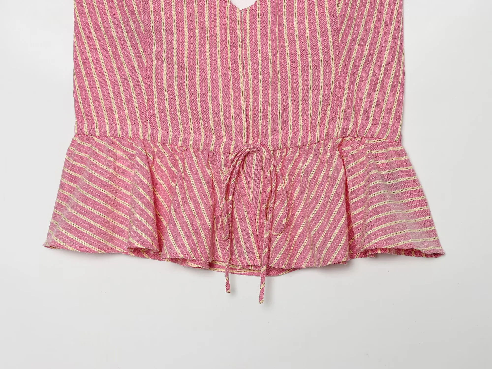 KONDALA Chic Summer Pink Striped 2026 Women Suit Neck-mounted Short Vest+ Drawstring Wide Leg Long Pants Fashion Y2K Female Suit - view 6