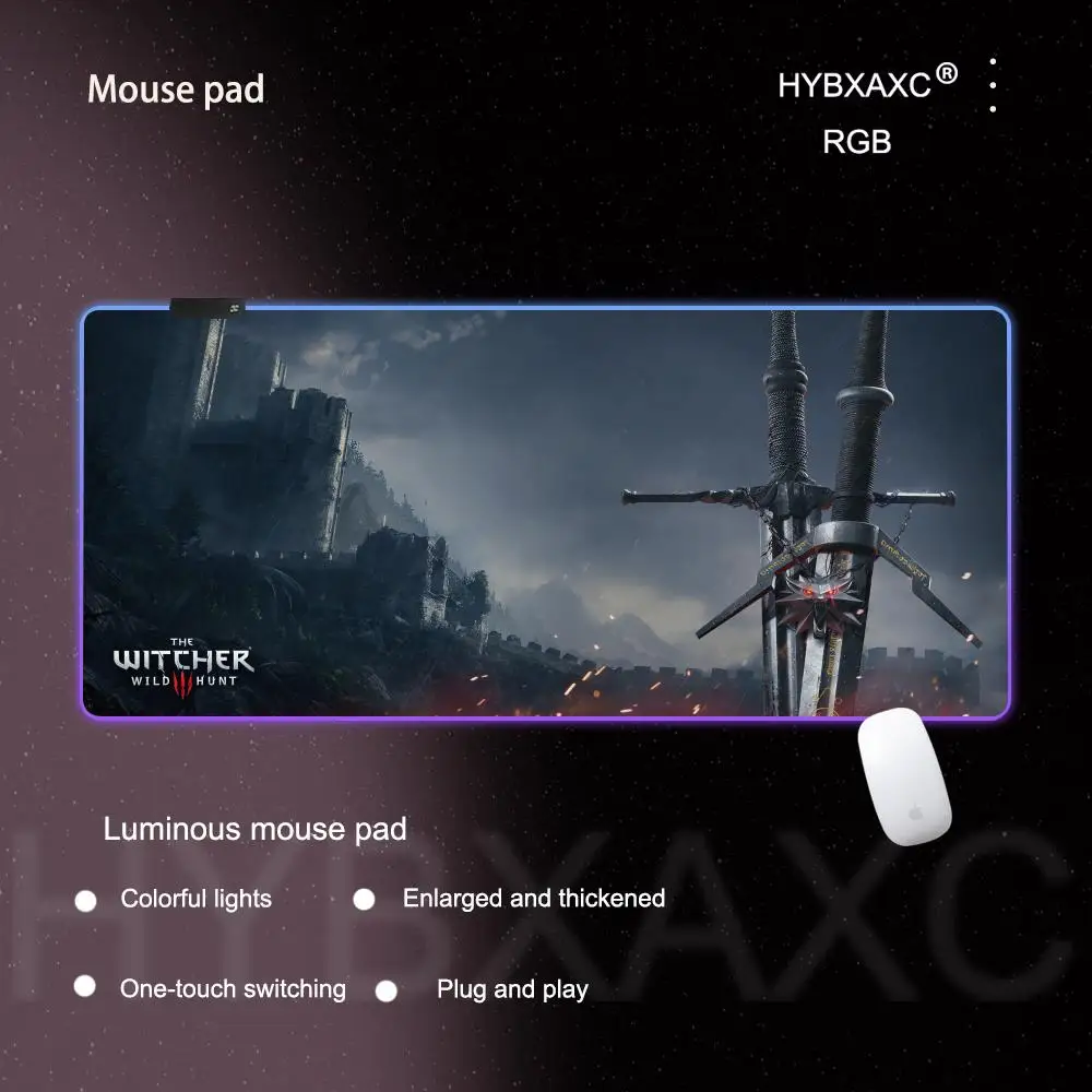 T_the W_witcher 3 Mouse Pad RGB game Accessories Mouse Luminous Desk Mat backlight Pad Cushion LED Large Gamer Luminous Mat