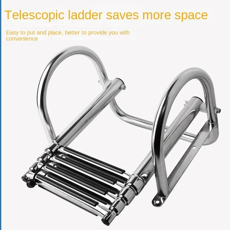 NEW 3/4-step boat ladder stainless steel boarding telescopic ladder sliding folding swimming launch ladder with step handrail
