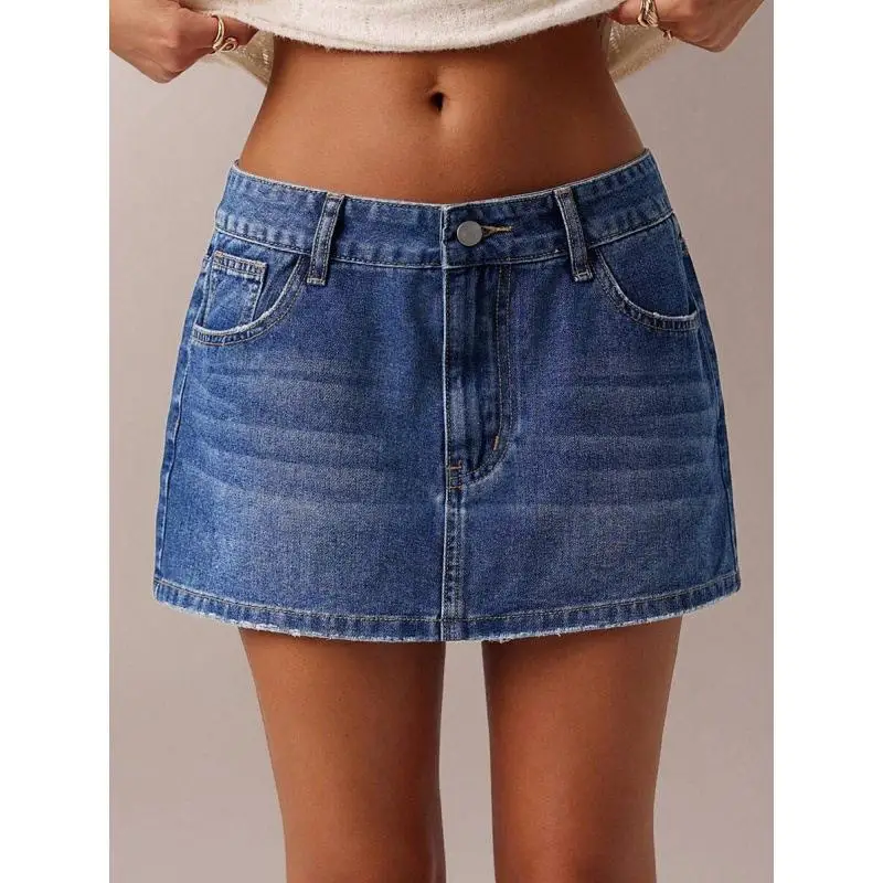 Stretch Denim Skirt Elastic  Skirt Cross-Border Fashionable Casual Mid-Waist Batwing Shape Jeans Skirts for Women
