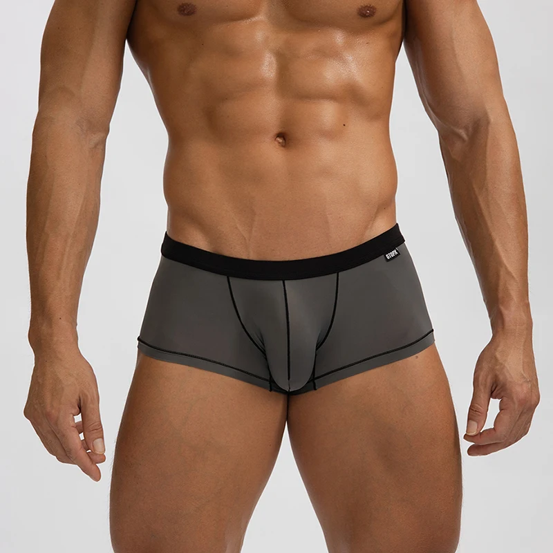 Ropa interior Sexy translúcida para Hombre, bóxer de seda de hielo, bañador fino con bolsa en U grande, calzoncillos de cintura media, Cueca